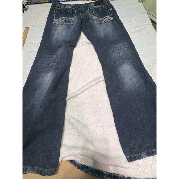 Mens Isaiah Jeans Dark Stone Wash Whiskers Size 40 L Regular Bootcut Christian - Picture 7 of 11